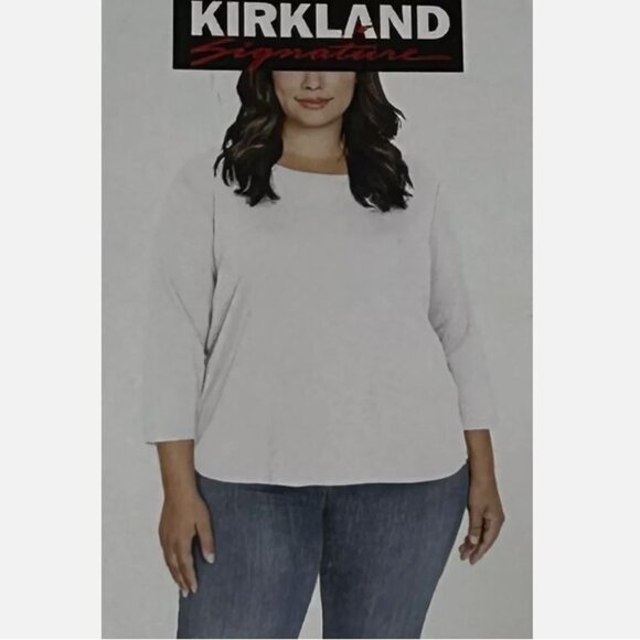 Kirkland Signature Ladies' 3/4 Sleeve Cotton Slub Tee, White, Size XXL - Picture 3 of 5